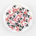 Heart Mom Flat Silicone Focal Beads Wholesale, White Red Script Design