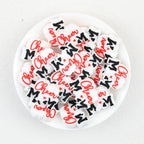 Heart Mom Flat Silicone Focal Beads Wholesale, White Red Script Design