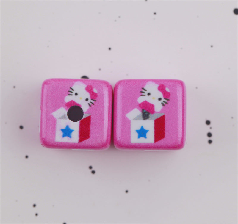 Candy Colored Hello Kitty Square Acrylic Beads 15mm Lively 10pcs 7