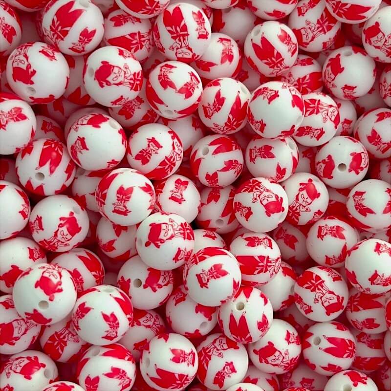 15mm Silicone Beads Red Nezha Character Printed Design 50pcs