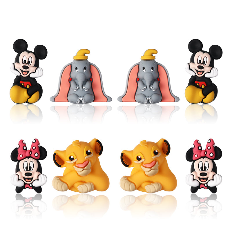 Silicone 3D Focal Beads Disney Mickey Minnie Simba Dumbo Front Facing 20pcs