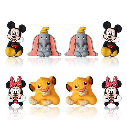 Silicone 3D Focal Beads Disney Mickey Minnie Simba Dumbo Front Facing 20pcs