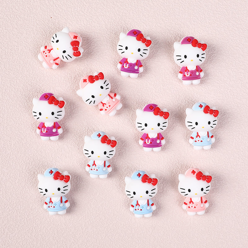 Silicone 3D Focal Beads Nurse Cat Wearing Nurse Hat 20pcs 3