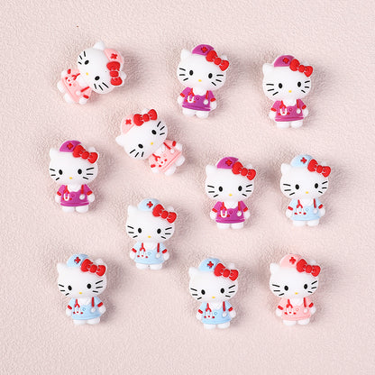Silicone 3D Focal Beads Nurse Cat Wearing Nurse Hat 20pcs 3