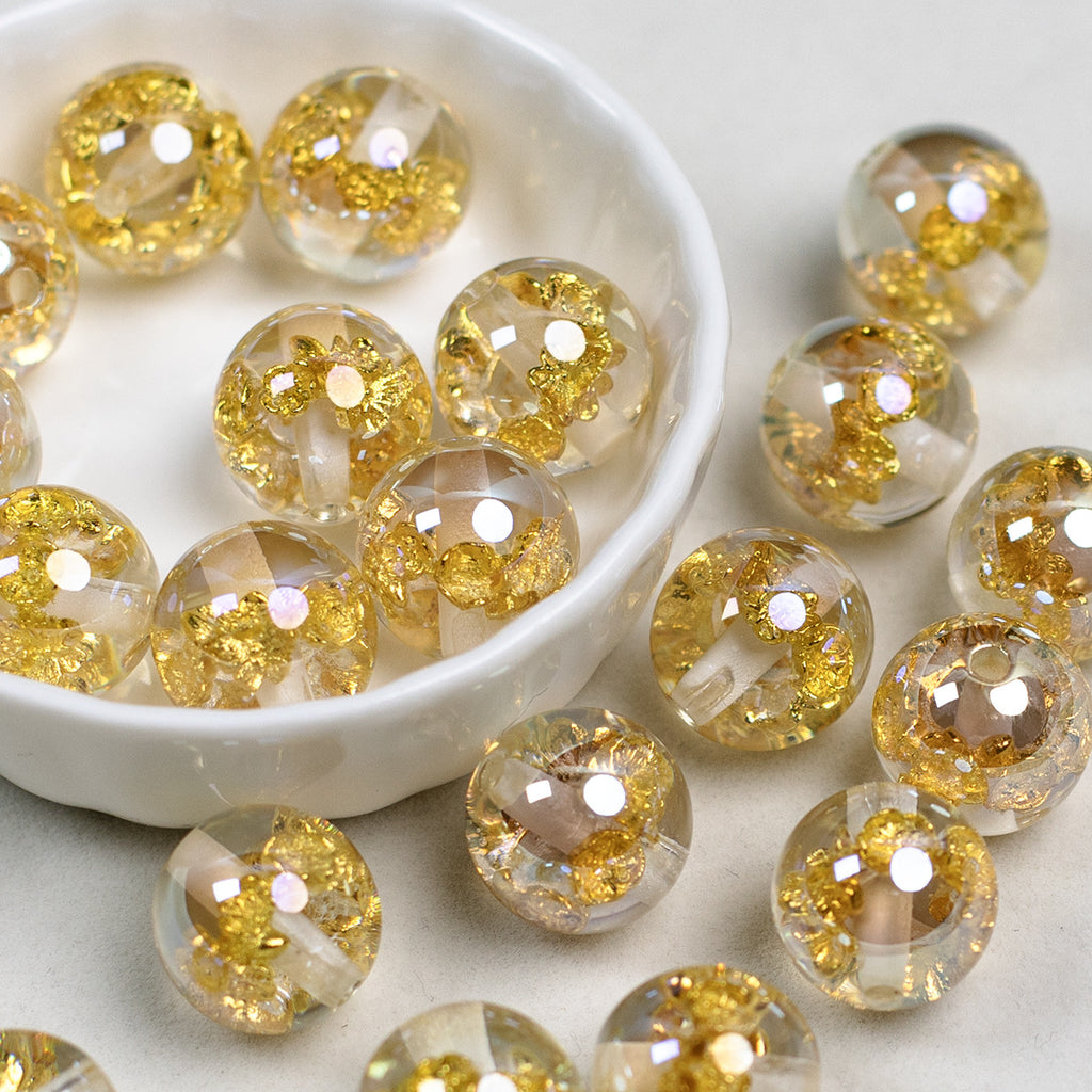 Clear Metallic Rose Round Resin Beads 16mm 10pcs 6