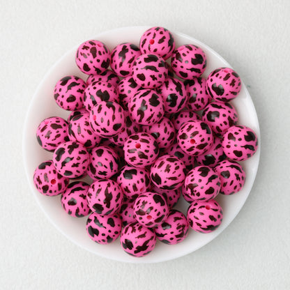 15mm Cow PPrinted Round Silicone Beads Colorful Spots 50pcs 8
