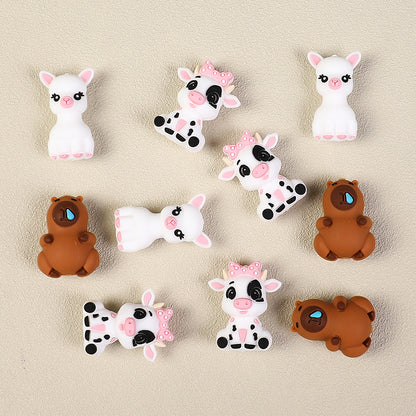 3D Animal Silicone Focal Beads Llama Cow Capybara 20pcs