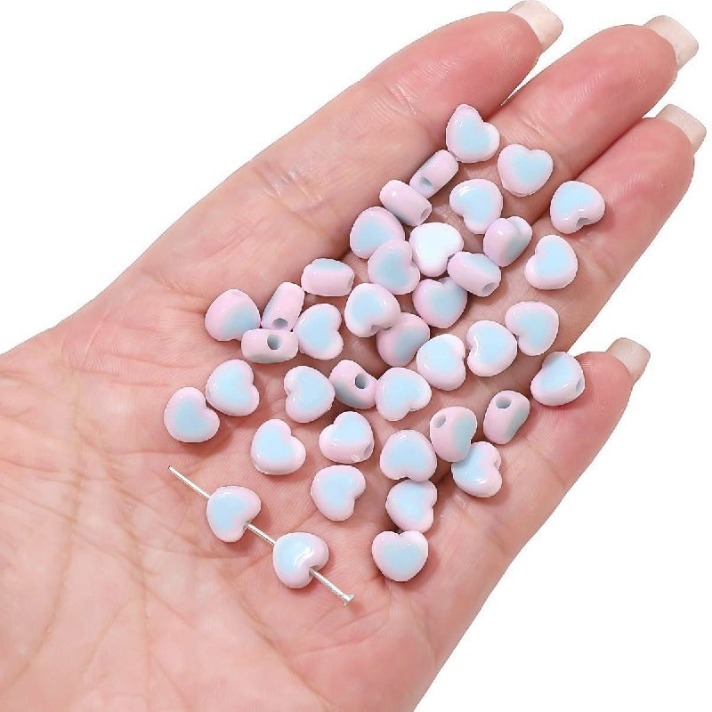 Makaron Heart Acrylic Beads 8x7mm Two Tone Translucent 60pcs 8