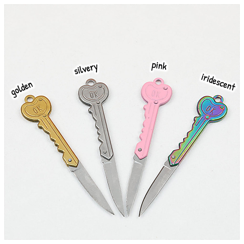 Mini Folding Self Defense Keychain Stainless Steel Key Shape 2pcs