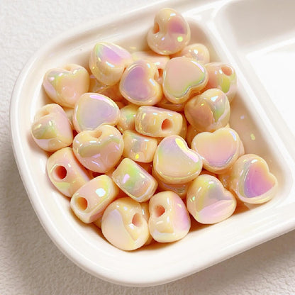 Cream Color Heart Acrylic Beads 12x14.5mm Large Hole 10pcs 7