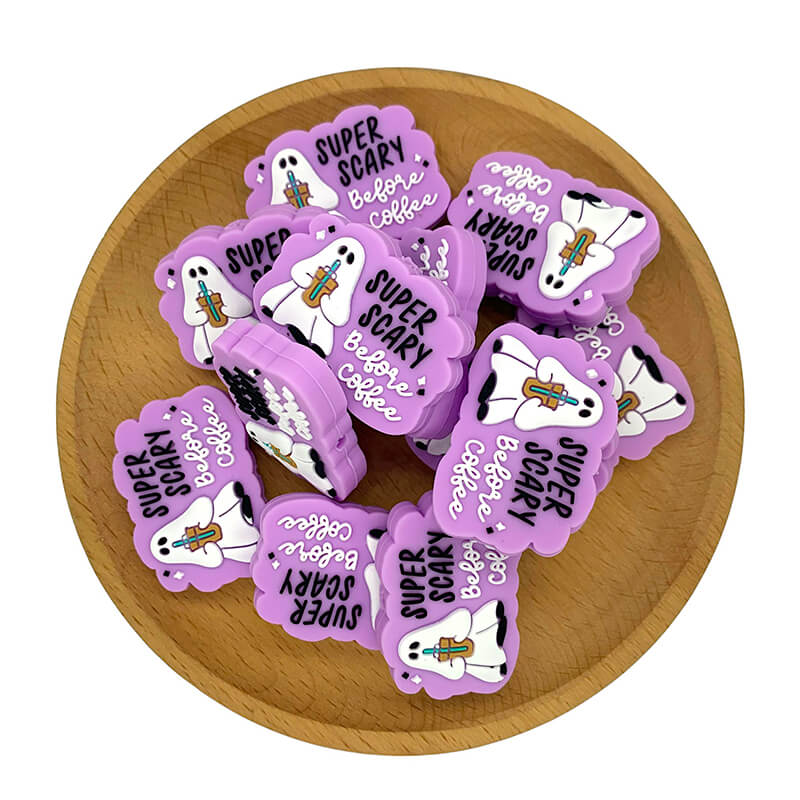 Silicone Focal Beads Halloween Ghost Holding Coffee Cup 1pcs 2