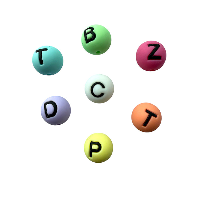 15mm Silicone Letter Beads Alphabet A-Z Solid Color Printed 26pcs