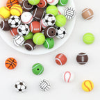 15mm Silicone Beads Sports Ball Printed Soccer Football Volleyball 10pcs