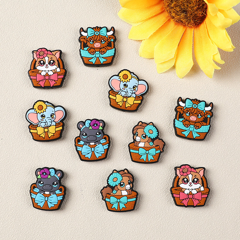Silicone Focal Beads Basket Animals Holding Bows 20pcs 4