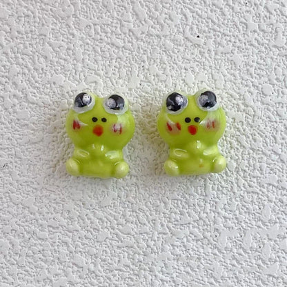 Hand Painted Frog Ceramic Beads 15mm Green Yellow Fruit 10pcs 4