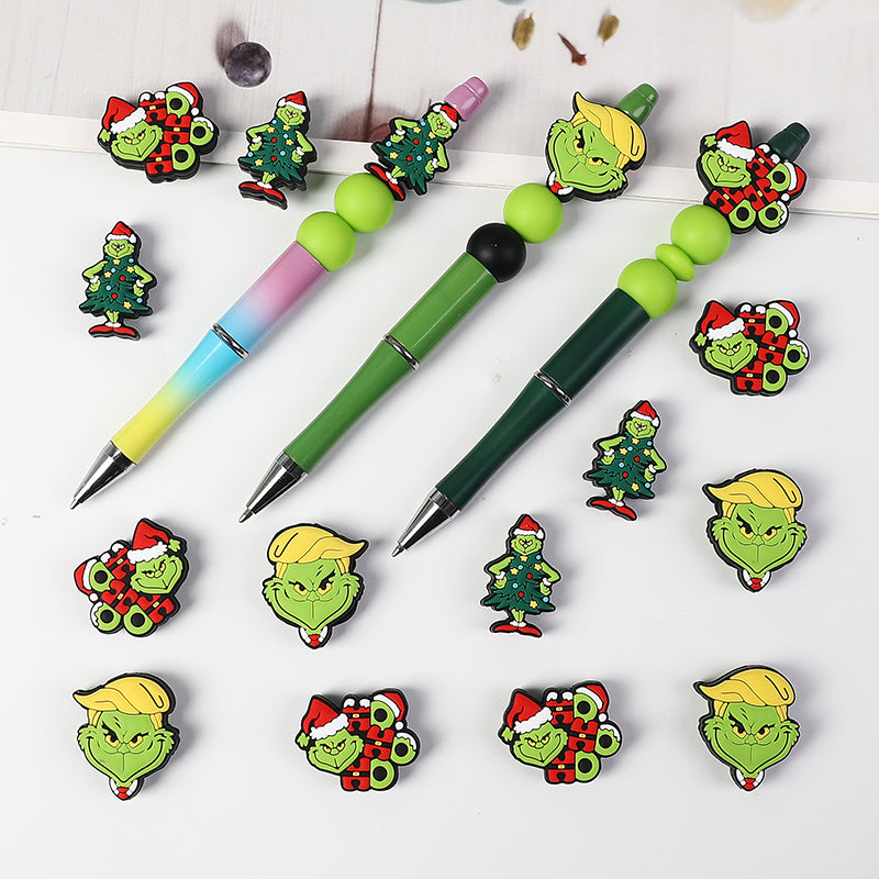 Silicone Focal Beads Christmas Grinch Face With Santa Hat 20pcs 6