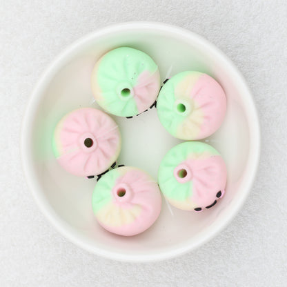Colorful 3D Glittered Silicone Steamed Stuffed Bun Focal Beads 20pcs 8