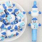 3D Snowman Silicone Focal Beads Wholesale, Blue Scarf Gloves Christmas Design