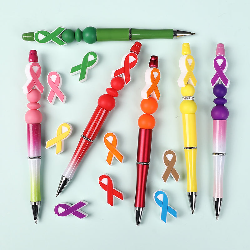 Silicone Focal Beads Awareness Ribbon Colorful Multi Color Ribbon 20pcs 8