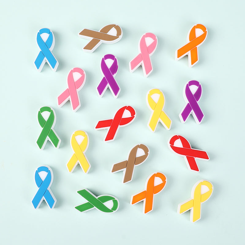 Silicone Focal Beads Awareness Ribbon Colorful Multi Color Ribbon 20pcs 3