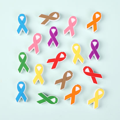 Silicone Focal Beads Awareness Ribbon Colorful Multi Color Ribbon 20pcs 3