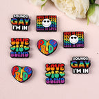 Silicone Focal Beads Rainbow Pride Bold Typography Hearts 20pcs 5