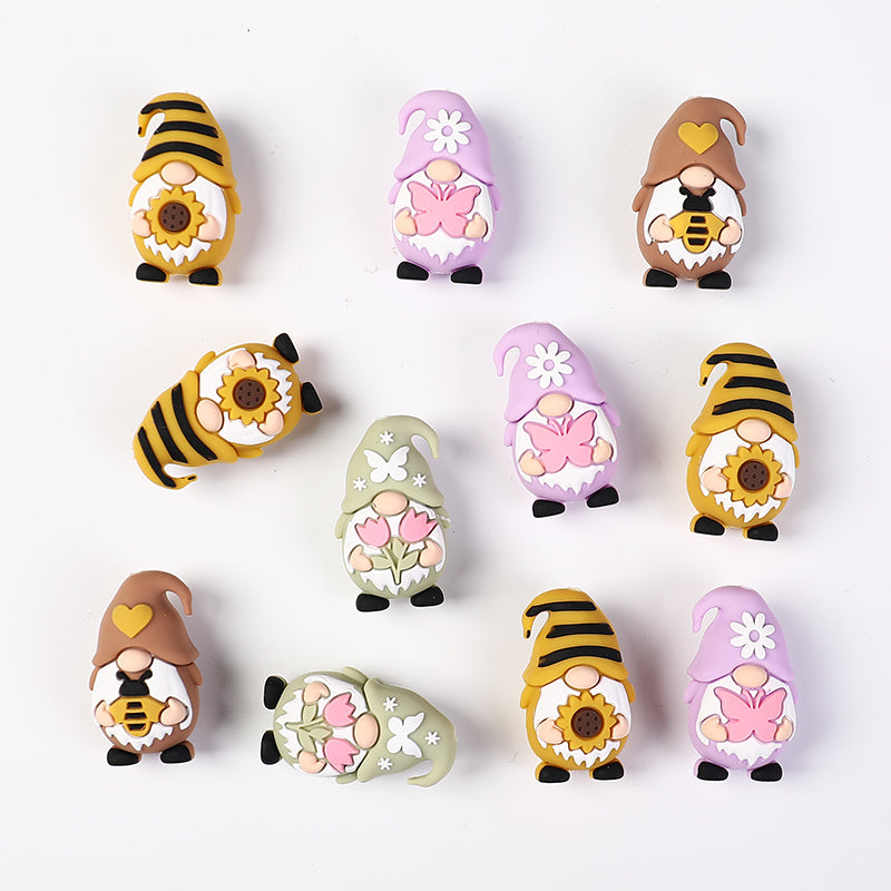 Silicone 3D Focal Beads Spring Dwarf Holding Bee Heart 20pcs 2