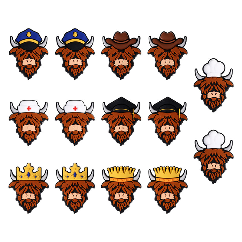 Silicone Focal Beads Highland Cattle Wearing Police Hat Crown 20pcs 5