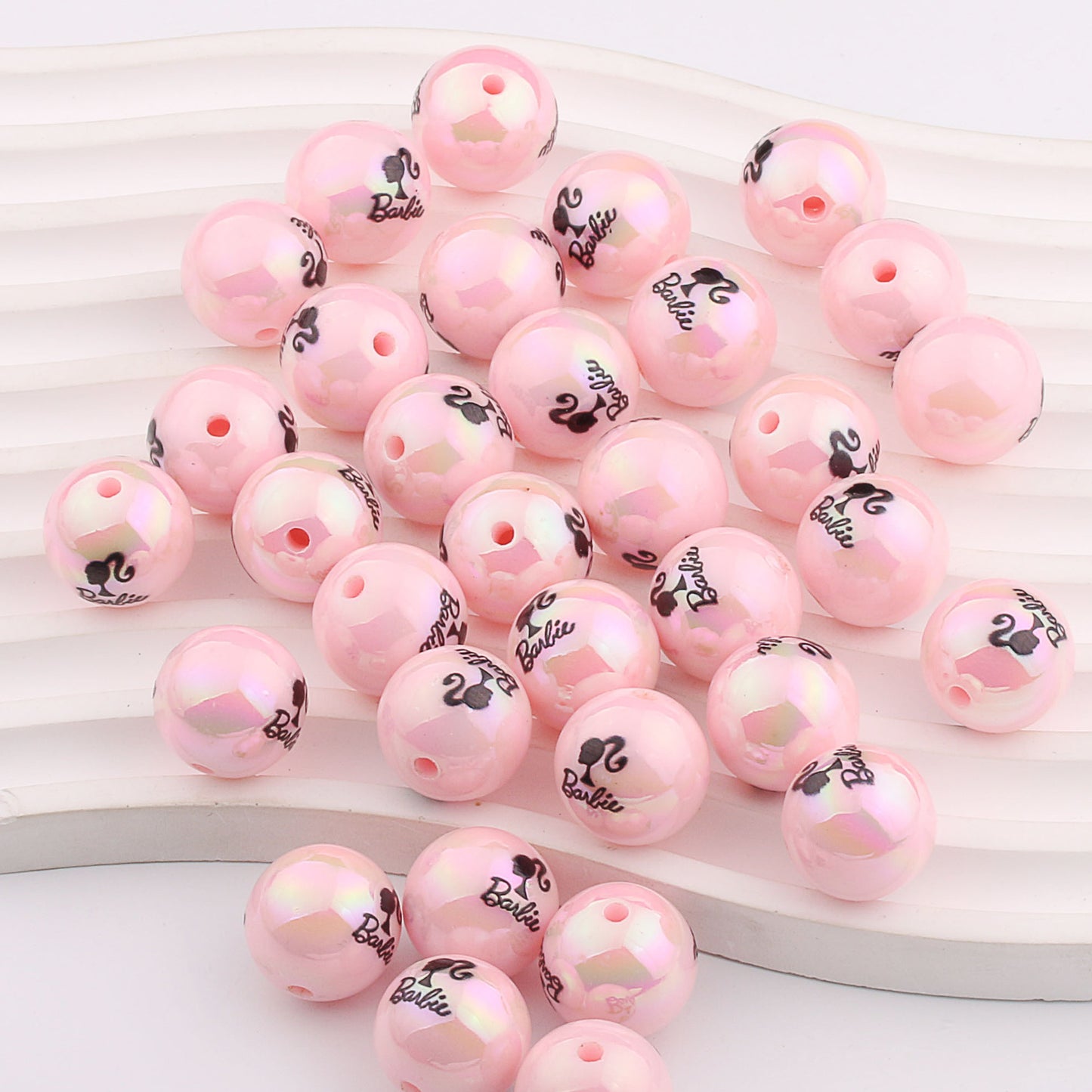 Plating Round Acrylic Beads 16mm UV Barbie Letter Printed 20pcs 11