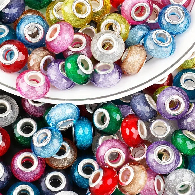 Faceted Glitter Resin Spacer Beads 14mm Mixed Colors 50pcs