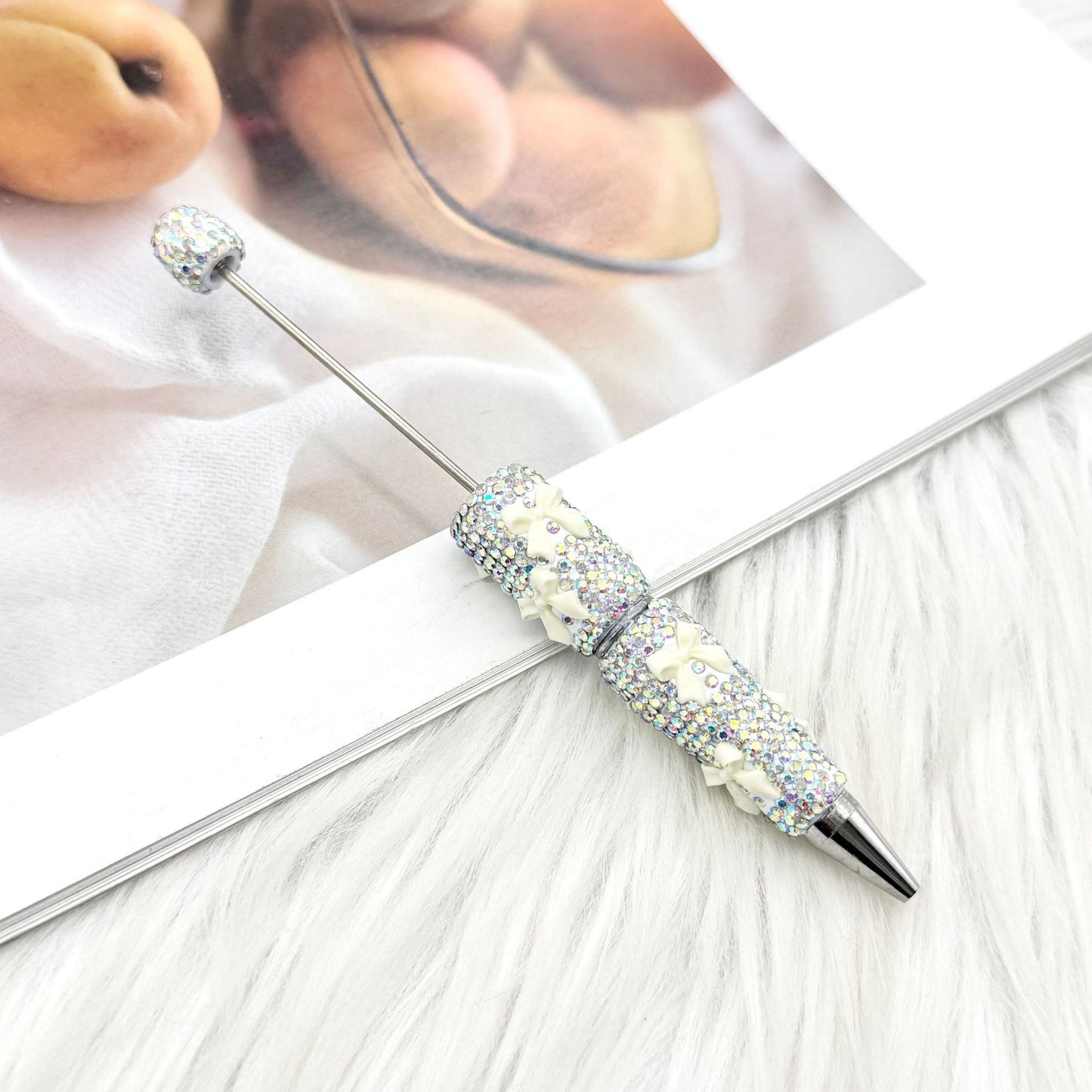 Beadable Pen with Rhinestone Bow Decoration 7
