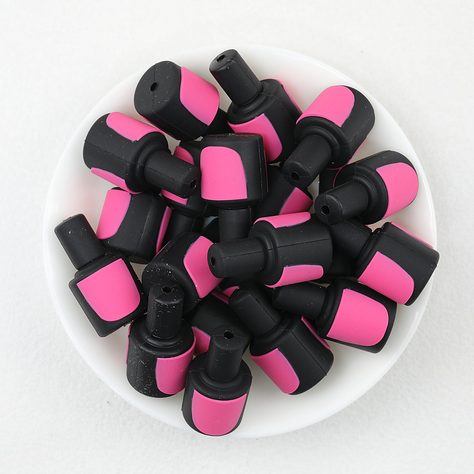 Pink and Black 3D Nail Polish Bottle Silicone Focal Beads 20pcs
