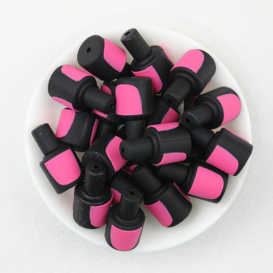 Pink and Black 3D Nail Polish Bottle Silicone Focal Beads 20pcs