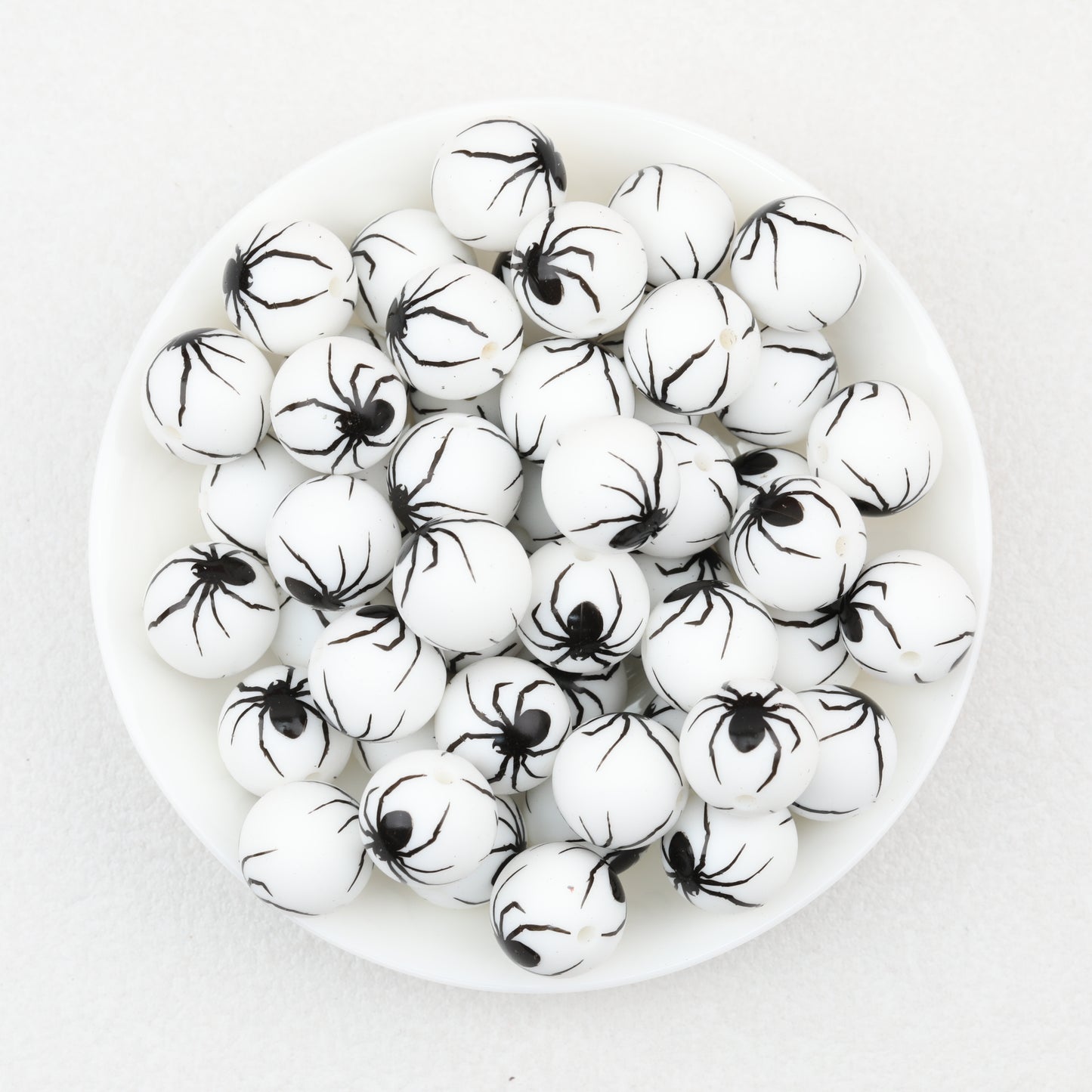 15mm Halloween Spider Web Printed Silicone Beads White Black 50pcs 5