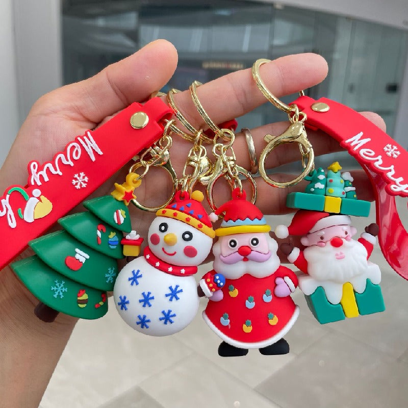 Silicone Christmas Elk Snowman Keychain Colorful Holiday Characters