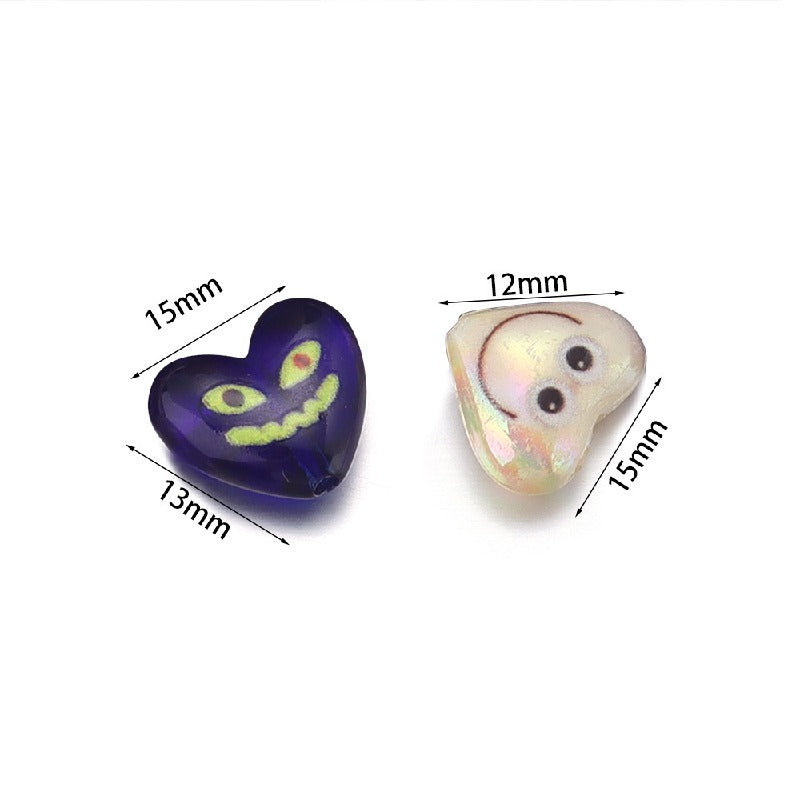 Acrylic Heart Beads 15x12mm Demon Smiling Face Glossy 20pcs 2
