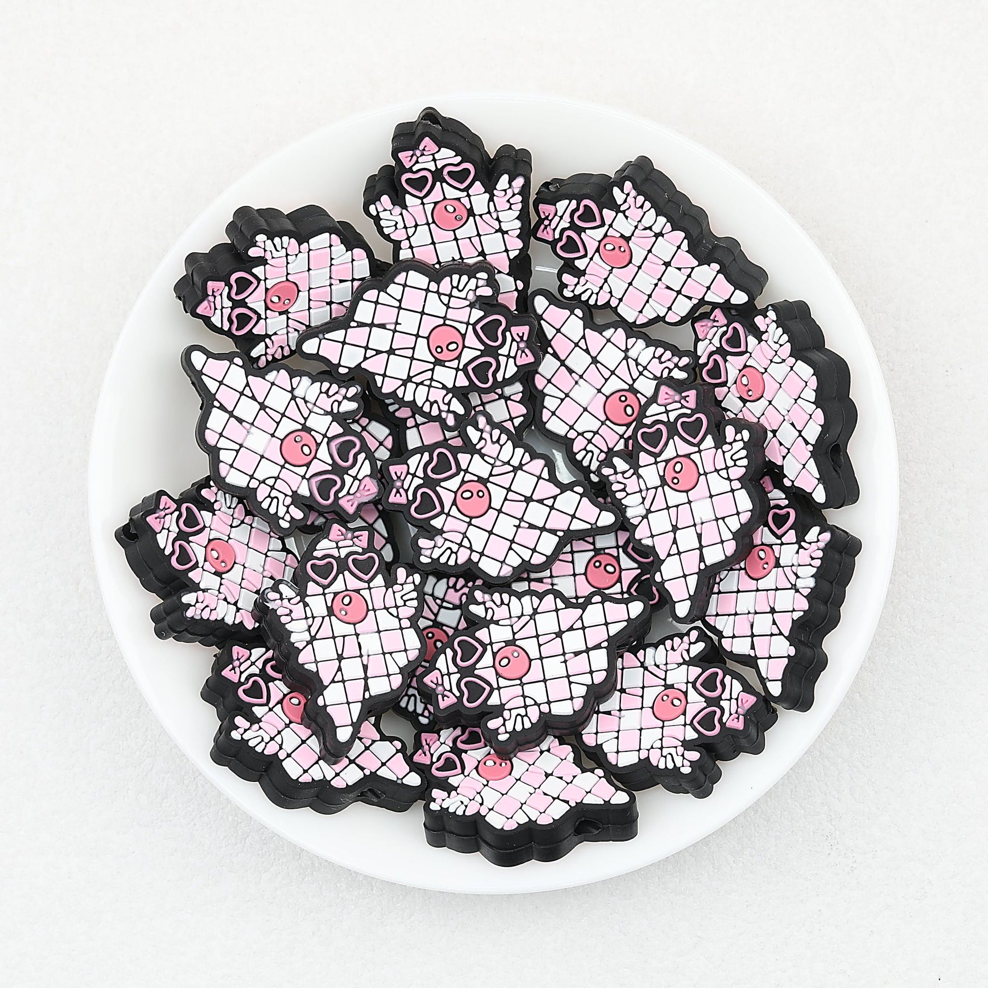 Halloween Pink Checkered Ghost Silicone Focal Beads 20 pcs