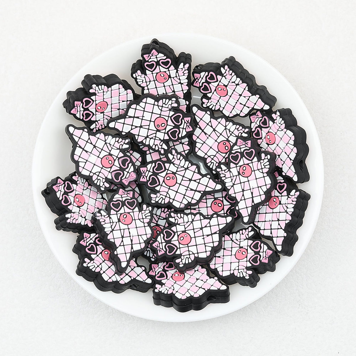 Halloween Pink Checkered Ghost Silicone Focal Beads 20 pcs