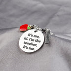 Creative Stainless Steel Teacher Keychain with Red Enamel Apple and Ruler Charm 4