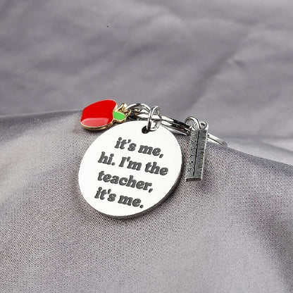 Creative Stainless Steel Teacher Keychain with Red Enamel Apple and Ruler Charm 4
