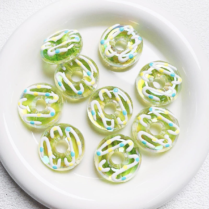 Hand Drawn Donut Acrylic Beads 30mm Colorful Pastel Swirl 5pcs 8