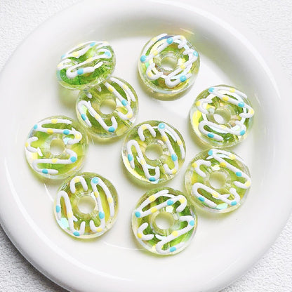 Hand Drawn Donut Acrylic Beads 30mm Colorful Pastel Swirl 5pcs 8