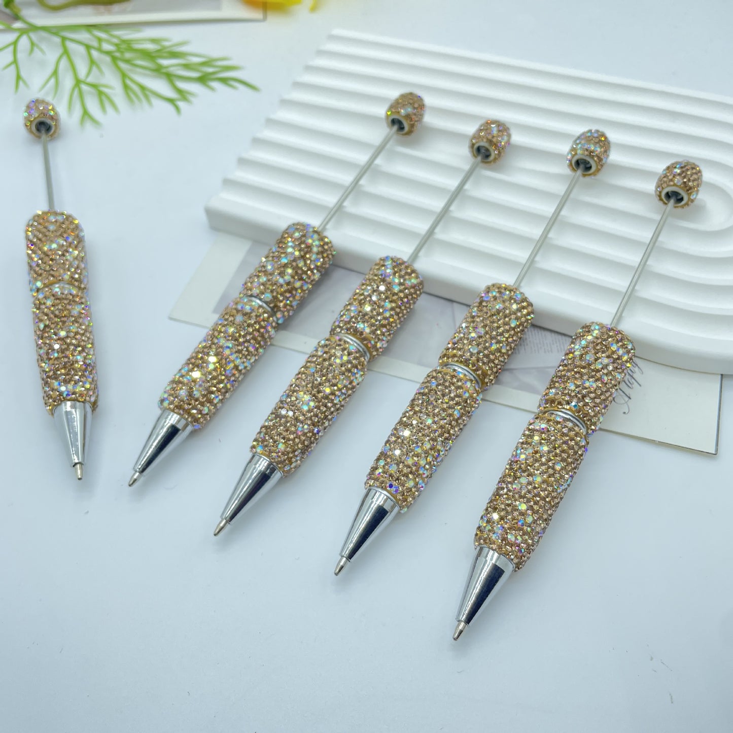 Beadable Pen Full Rhinestone Shimmering Lotus Purple Ballpoint 8