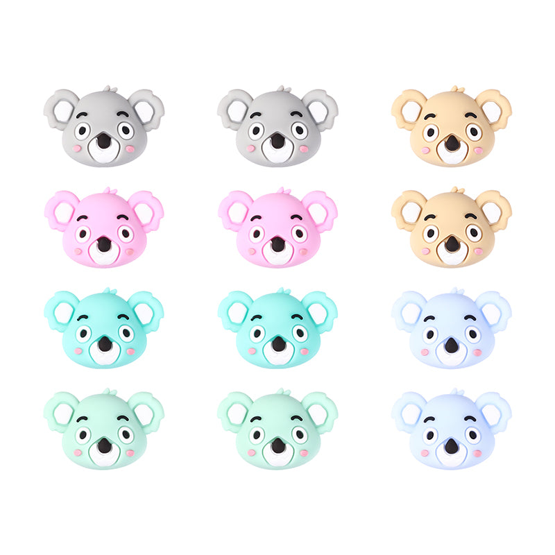 Silicone 3D Focal Beads Koala Head Multi Color Pastel Shades 20pcs 8