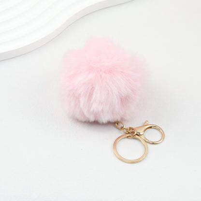 Pom Pom Keychain Fluffy Imitation Rex Rabbit Fur Ball 8cm With Lobster Clasp