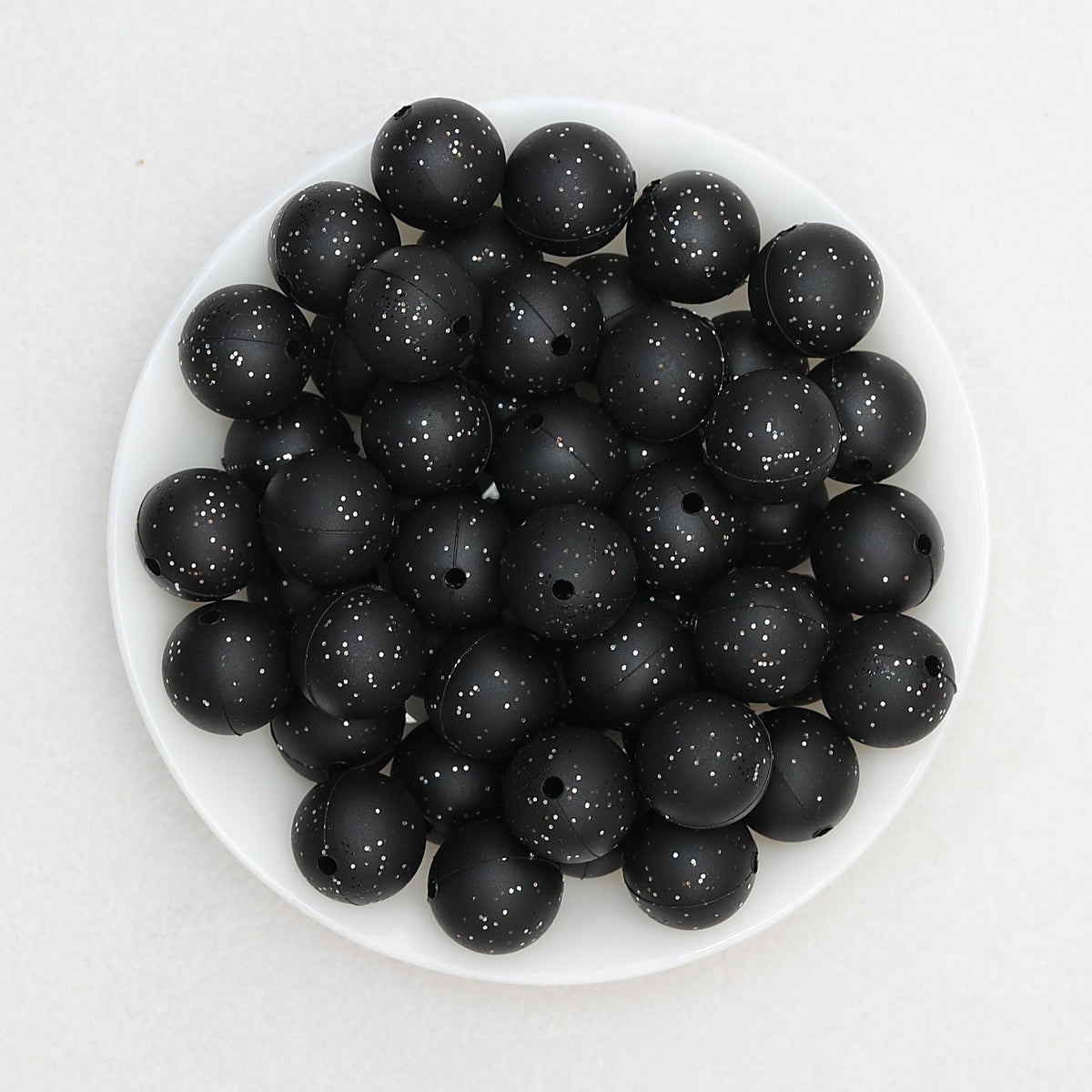 15mm Glitter Silicone Round Beads with 2.5mm Hole 50pcs - Glitter Black