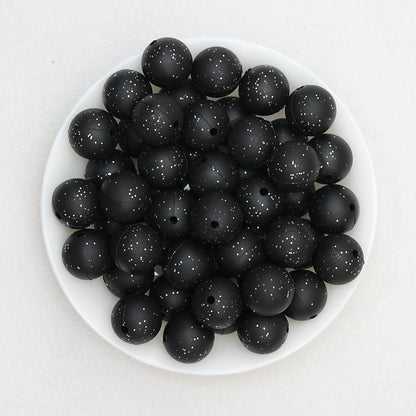 15mm Glitter Silicone Round Beads with 2.5mm Hole 50pcs - Glitter Black