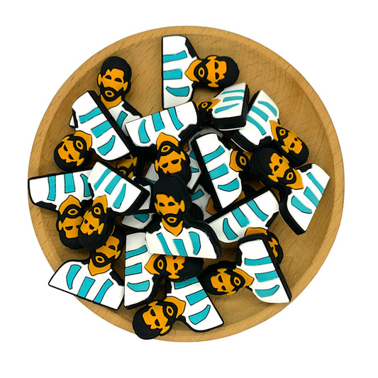 Silicone Focal Beads Messi Teal Stripes Jersey 20pcs 2