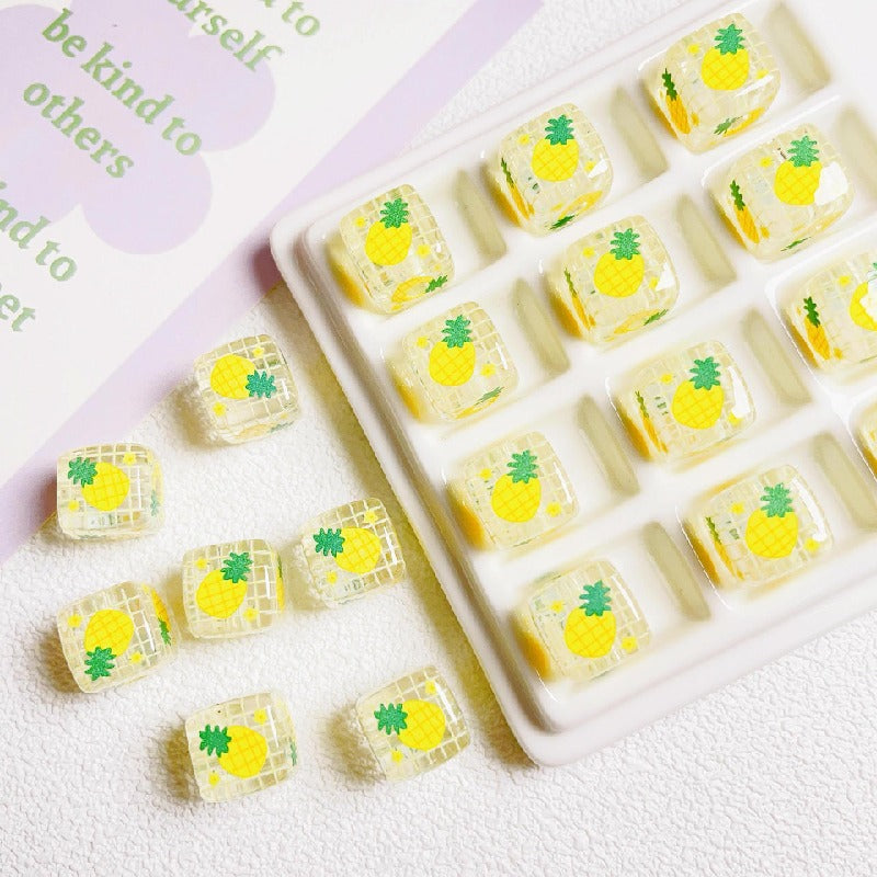 Transparent Fruit Square Acrylic Beads 14mm Colorful 10pcs 11