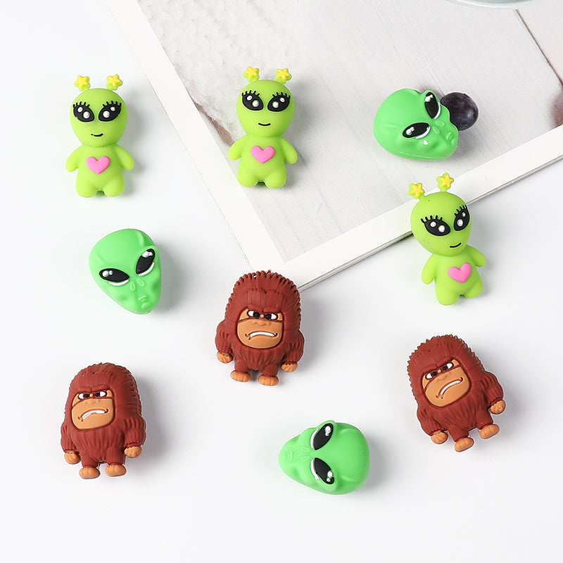 Silicone 3D Focal Beads Alien Bigfoot Green Alien Head 20pcs 6